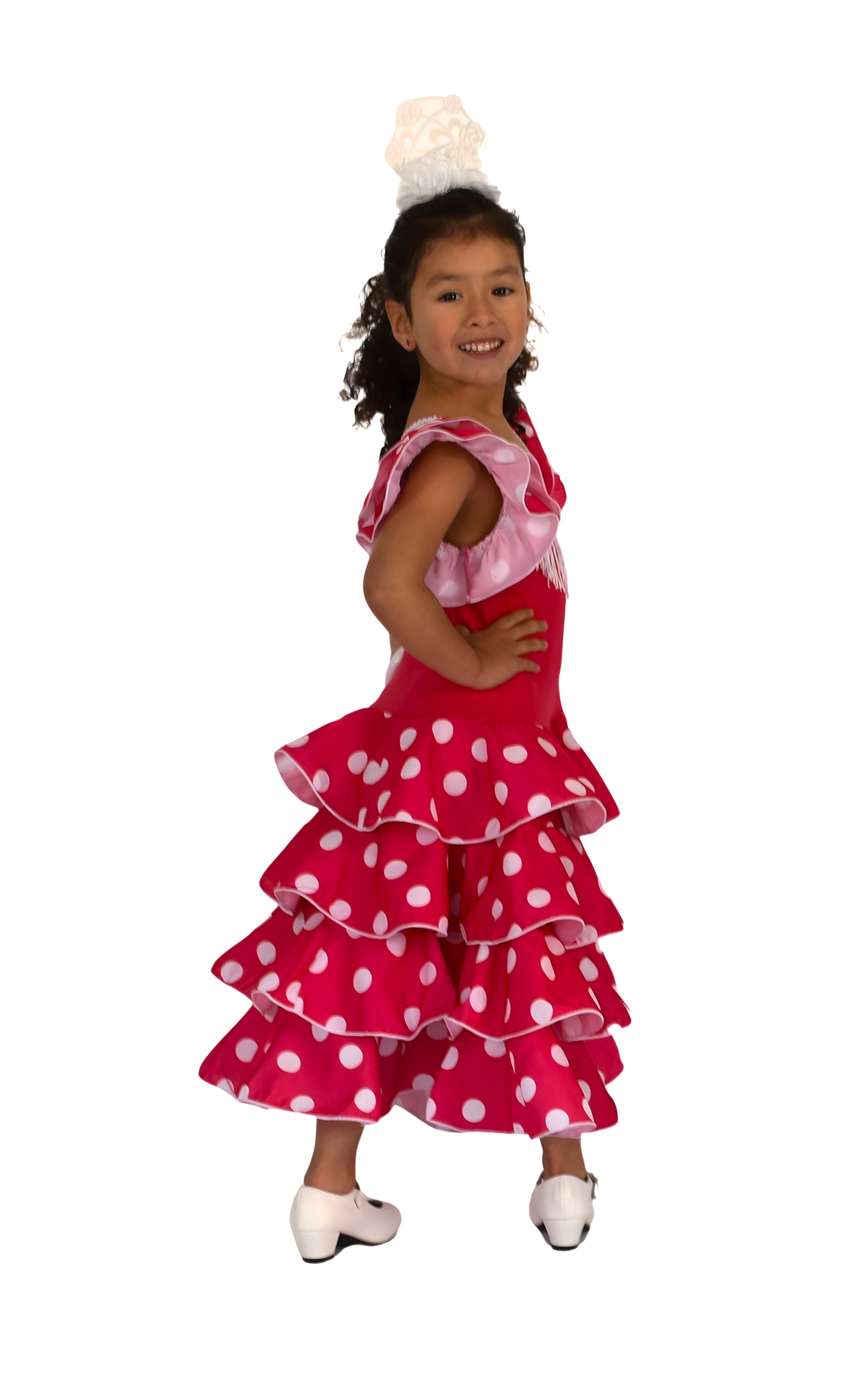 Falda de niña de baile flamenco o sevillanas de 5 volantes con topos -  FÑ-5V-TOP